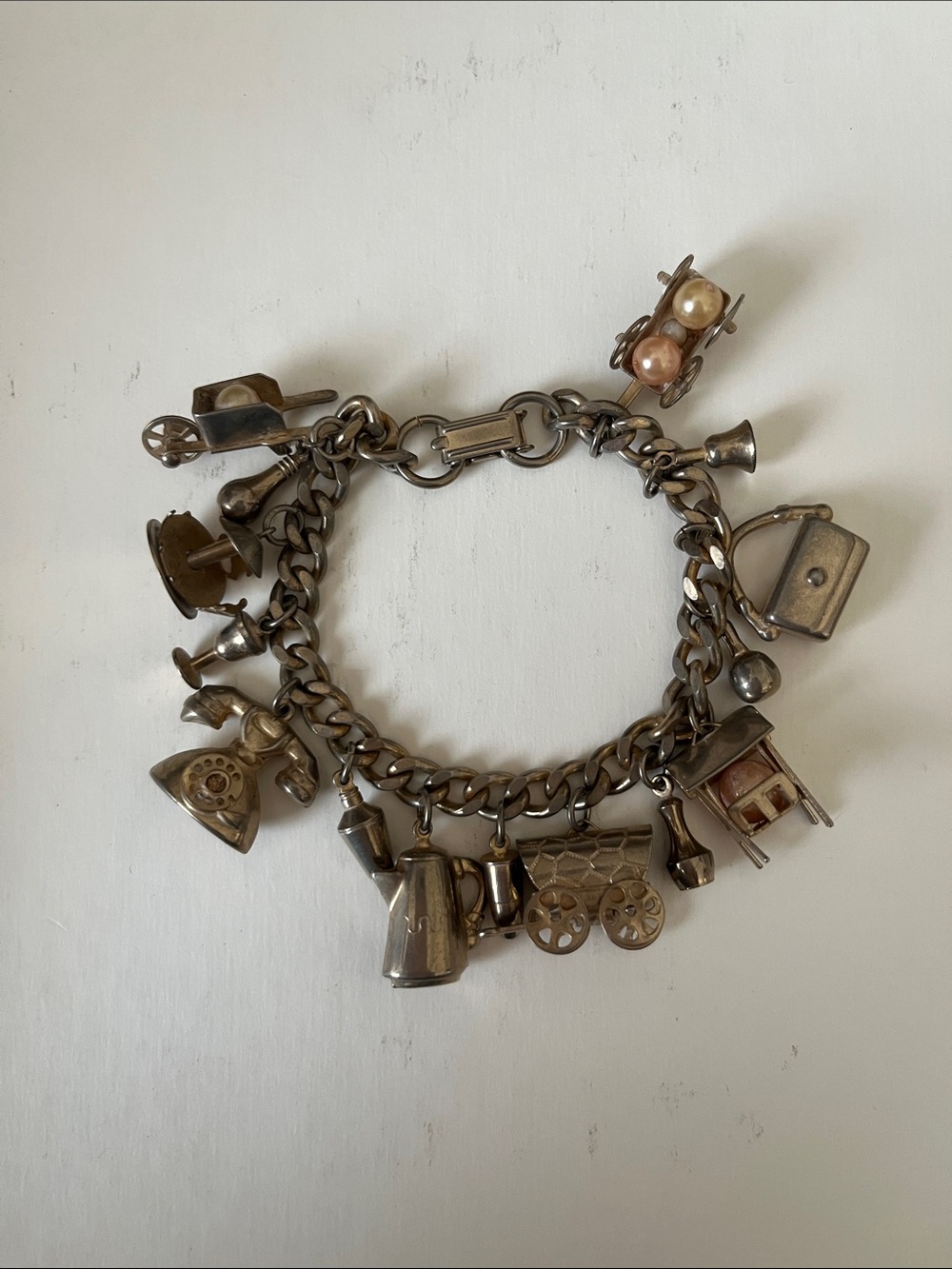 Vintage Silver-Tone Charm Bracelet with Assorted Charms